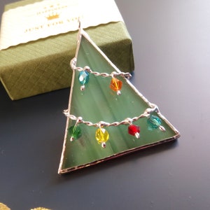 Christmas ornament, christmas tree, stained glass suncatcher, geen, xmas tree, holiday, xmas tree lights