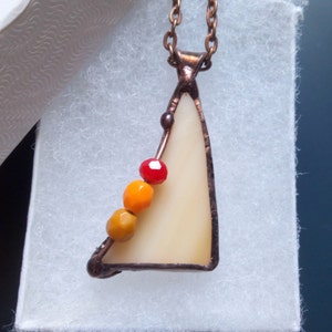 Beige glass jewelry, boho hippie jewelry, artistic pendant, wearable art, glass beaded necklace, handmade gift, gift for women