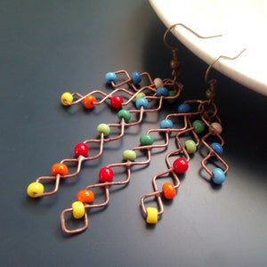 Wire earrings, multicolored earrings, gift for women, bohemian jewelry, colorful, contemporary earrings, copper wire jewelry