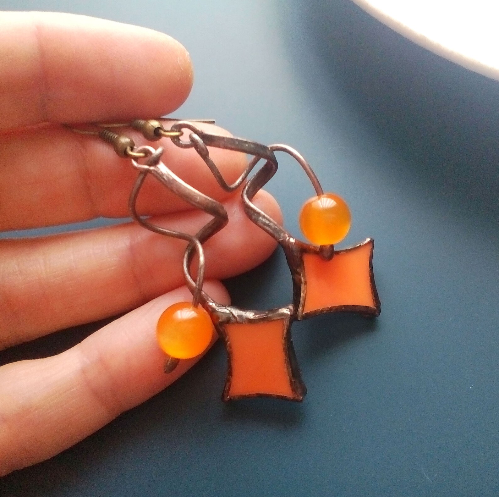 Stained Glass Earrings Bohemian Jewelry Orange Beaded Etsy