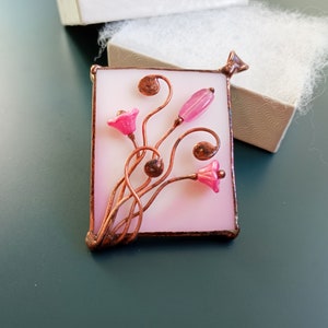 Stained glass necklace, gift for women, pink pendant, artistic jewelry, glass flowers, unique handmade image 6