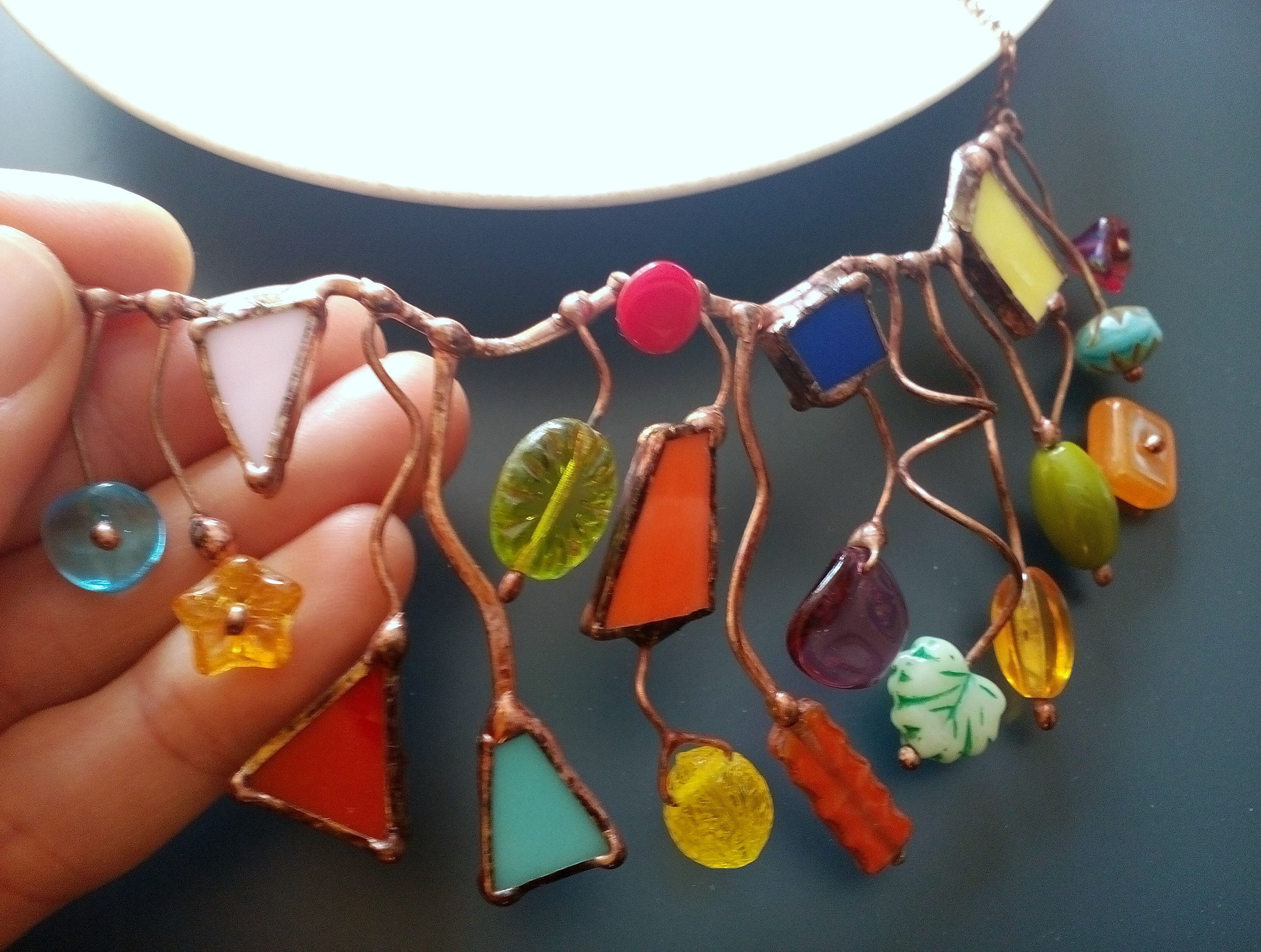 Wearable Art, Artistic Necklace, Contemporary, Wire Jewelry, Stained