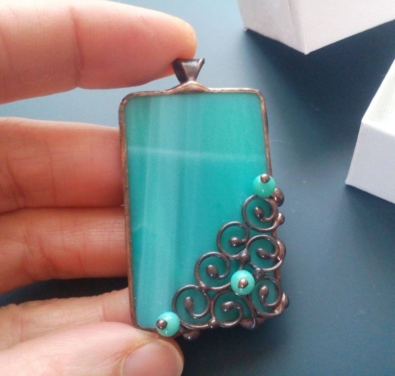 Stained glass necklace wire pendant contemporary jewelry Etsy