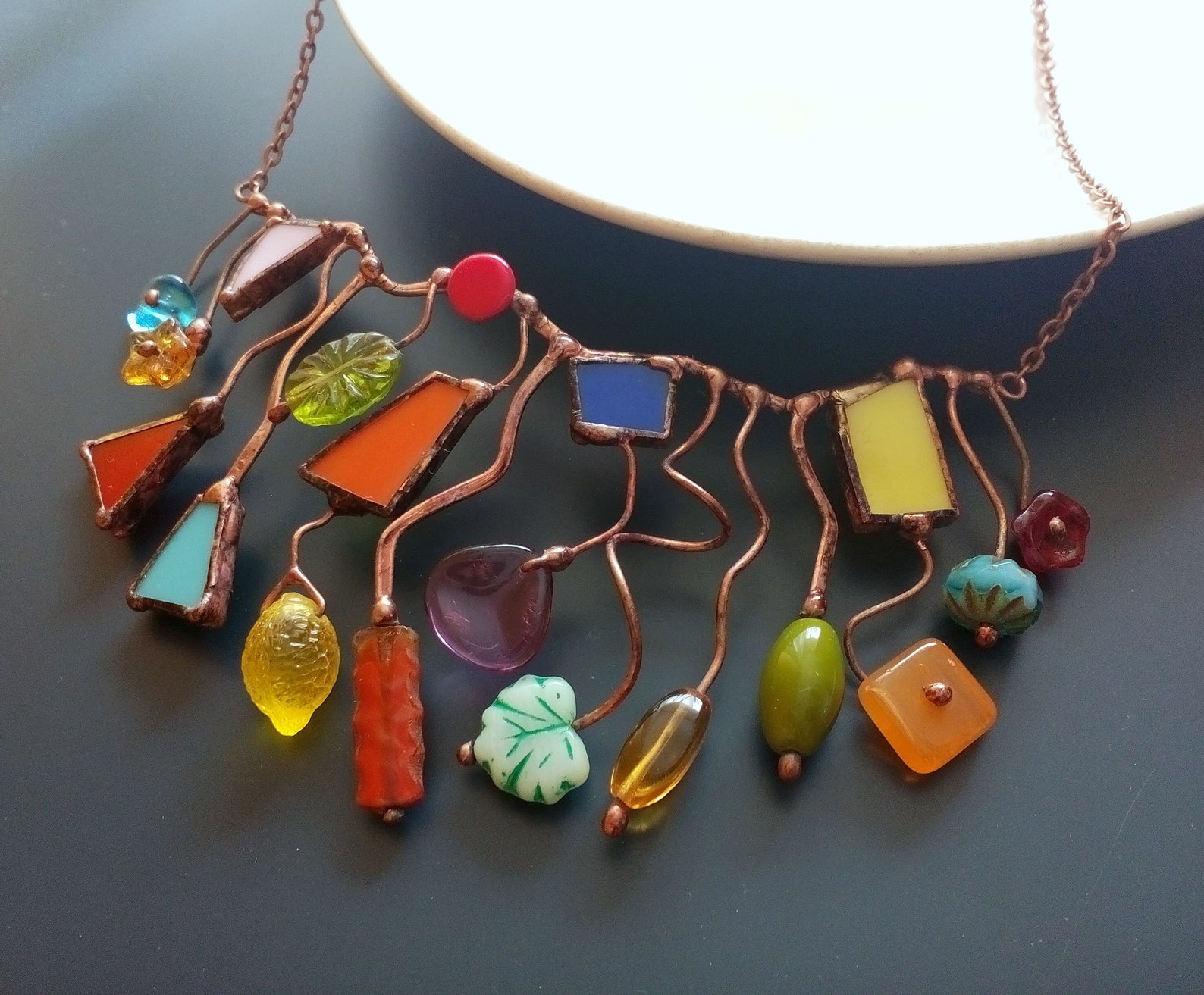 Wearable Art, Artistic Necklace, Contemporary, Wire Jewelry, Stained