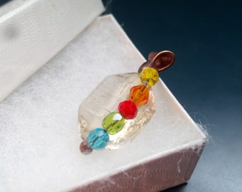 Transparent glass bead pendant, wearable art, clear jewelry, colorful glass beads