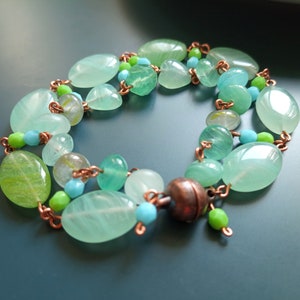 Bracelet de perles vert et turquoise, bracelet de perles de verre, bijoux en perles brillants, cadeau pour femme, lagon