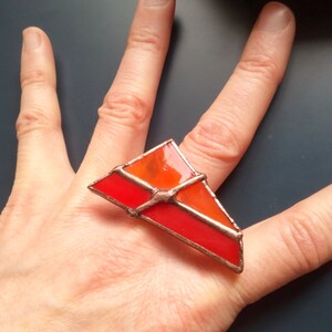 Glass ring, cocktail ring, statement jewelry, size 10 US, adjustable ring, red - orange ring, handmade gift