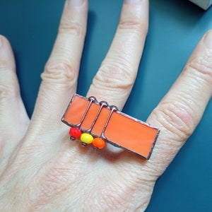 Orange glass ring, cocktail ring, statement jewelry, size 10,5 US, adjustable ring, women ring, jewelry gift, glass jewelry, boho jewelry