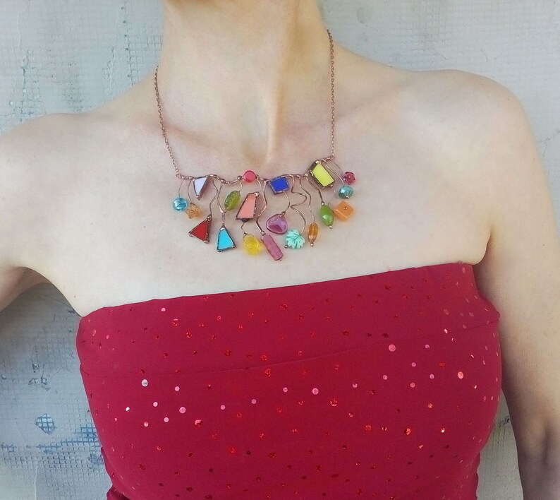 Wearable Art, Artistic Necklace, Contemporary, Wire Jewelry, Stained