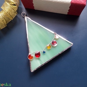 Christmas ornament, christmas tree, stained glass suncatcher, light geen, xmas tree, holiday, resin, xmas tree lights
