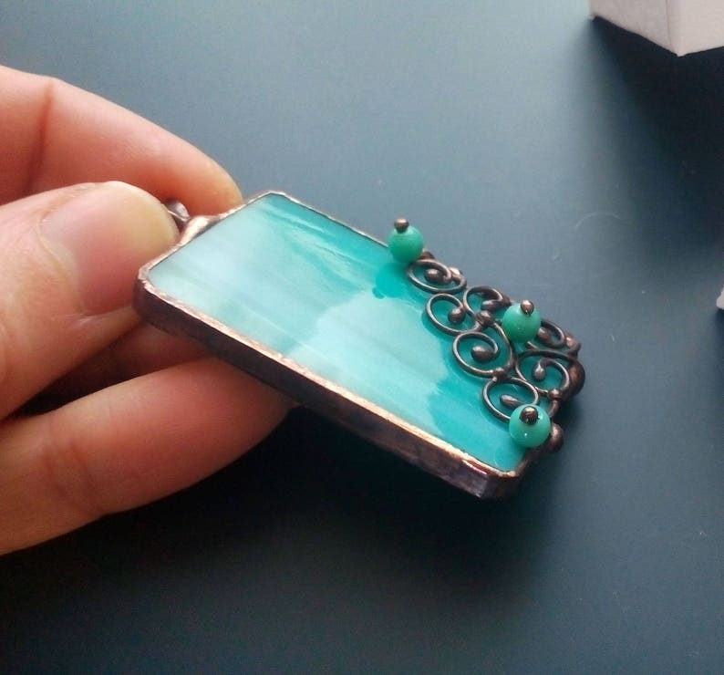 Stained glass necklace wire pendant contemporary jewelry Etsy