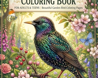Starling Malbuch für Erwachsene Jugendliche | Gartenvogel Seiten (A5 PDF Download)