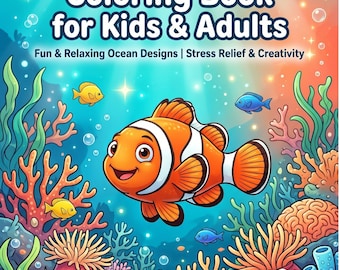 Clown Fisch Malbuch für Kinder Erwachsene | Lustige entspannende Ozean-Designs (Digitaler Download)