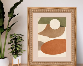 Halverwege de eeuw abstracte kunst aan de muur, aardetinten boho geometrische poster (digitale download)
