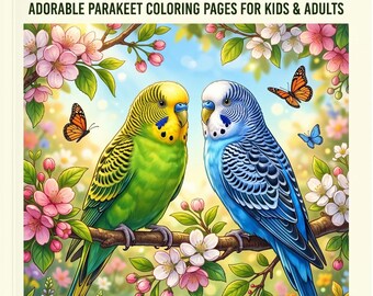 Wellensittich Vogel Malbuch | Sittich Seiten für Erwachsene & Kinder (Digitaler Download)