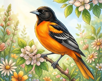 Pirol Malbuch | Naturszenen, druckbare PDF (Instant Download)