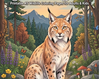 Luchs Malbuch | Realistische Wildtierseiten für Erwachsene & Kinder (A5 PDF Download)
