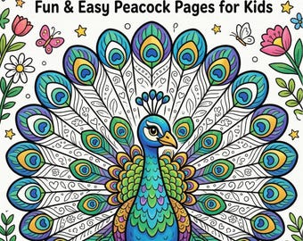 Peacock-kleurboek voor kinderen | Leuke en gemakkelijke kleurplaten vogels | Afdrukbare pdf