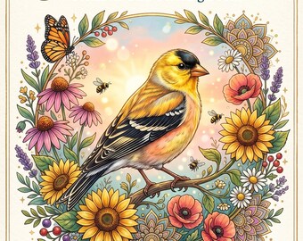 Stieglitz Vogel Malbuch | Natur Illustrationen, Stress Relief (Digitaler Download)
