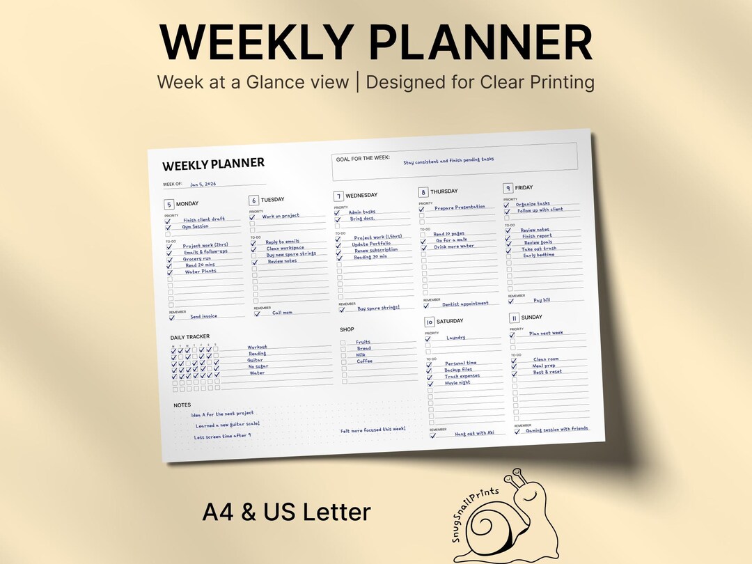 Minimal Weekly Planner Printable | Landscape Weekly Schedule and To-do ...