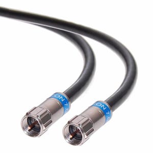 May include: Two black coaxial cables with silver connectors and blue bands. The connectors have the text "CON 7.0" printed on them. The cables are on a white background.