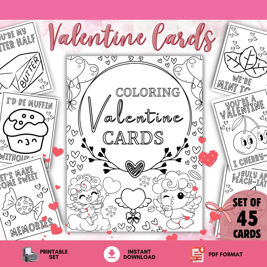 Valentine Coloring Cards Printable – 45 Cute & Funny DIY Valentines for ...