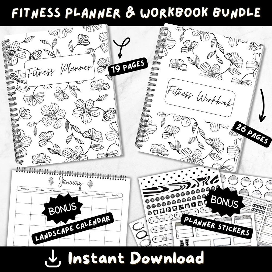 Fitness Planner Printable Bundle, Workout Tracker, Meal Planner, Weight ...