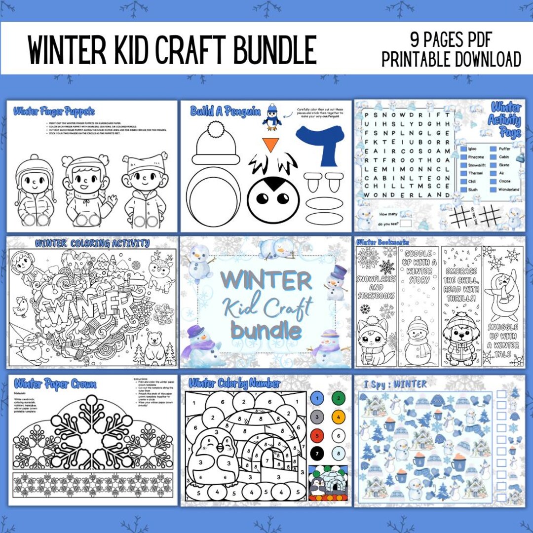Winter Kids Craft Printable Bundle 9 Pages | Fun New Year’s Eve ...