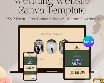 Sjabloon bruiloftwebsite, elegante RSVP-website van één pagina, aanpasbare canva-ontwerpsjabloon, direct downloaden