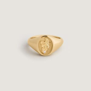 Anello con sigillo a forma di ali di farfalla in argento sterling 925, diamante creato in laboratorio, gioiello a tema insetti.