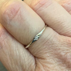 925 Sterling Silver Star Stamped Signet Ring, Dainty Celestial Stacking Band