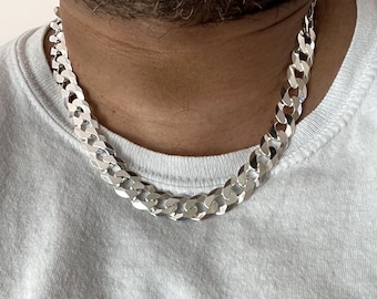 925 Sterling Silver Curb Chain Necklace, Thick Cuban Link, Handmade Unisex Jewelry