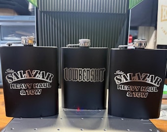 Custom Laser Engraved Flask and Shot Cup Set (8 oz Flask, 4x 2 Cups)