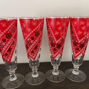 1950s Set of Four Bandana Pilsner Glasses/Vintage Barware/Beer Glasses