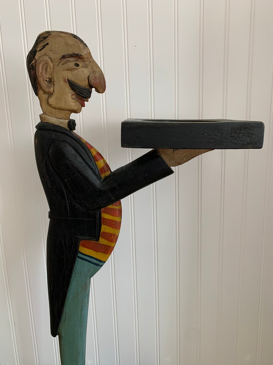 Antique Butler Figure/waiter Statue/folk Art/painted Wood Etsy