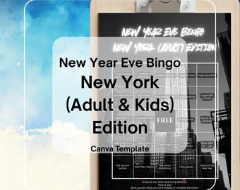 New Year’s Eve Bingo Game New York Edition | Adult & Kids Party Game | Printable and Editable Canva Template | NYE Family Game Night