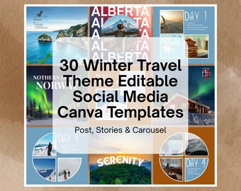 30 Winter Travel Theme Editable Social Media Canva Templates