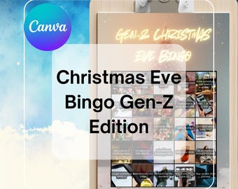 Christmas Eve Gen Z Edition Bingo Card Fun Holiday Game Customizable Canva Template