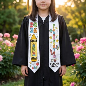 Custom Name Kid Graduation Stole,Grad Gift for Kids,Class of 2026 Kindergarten Stole,Kids Graduation Sash,Preschool Graduation Stole MS128