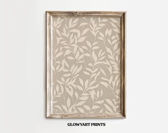 Neutrale botanische print | Vintage bladpatroon, minimalistische beige muurkunst (digitale download) G110
