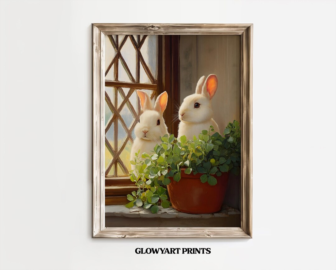Vintage Easter Bunny Printable Wall Art | Cottagecore Rabbit Nursery ...