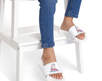Cute Unicorn Pony Slides Youth Sandals | White Removable Strap