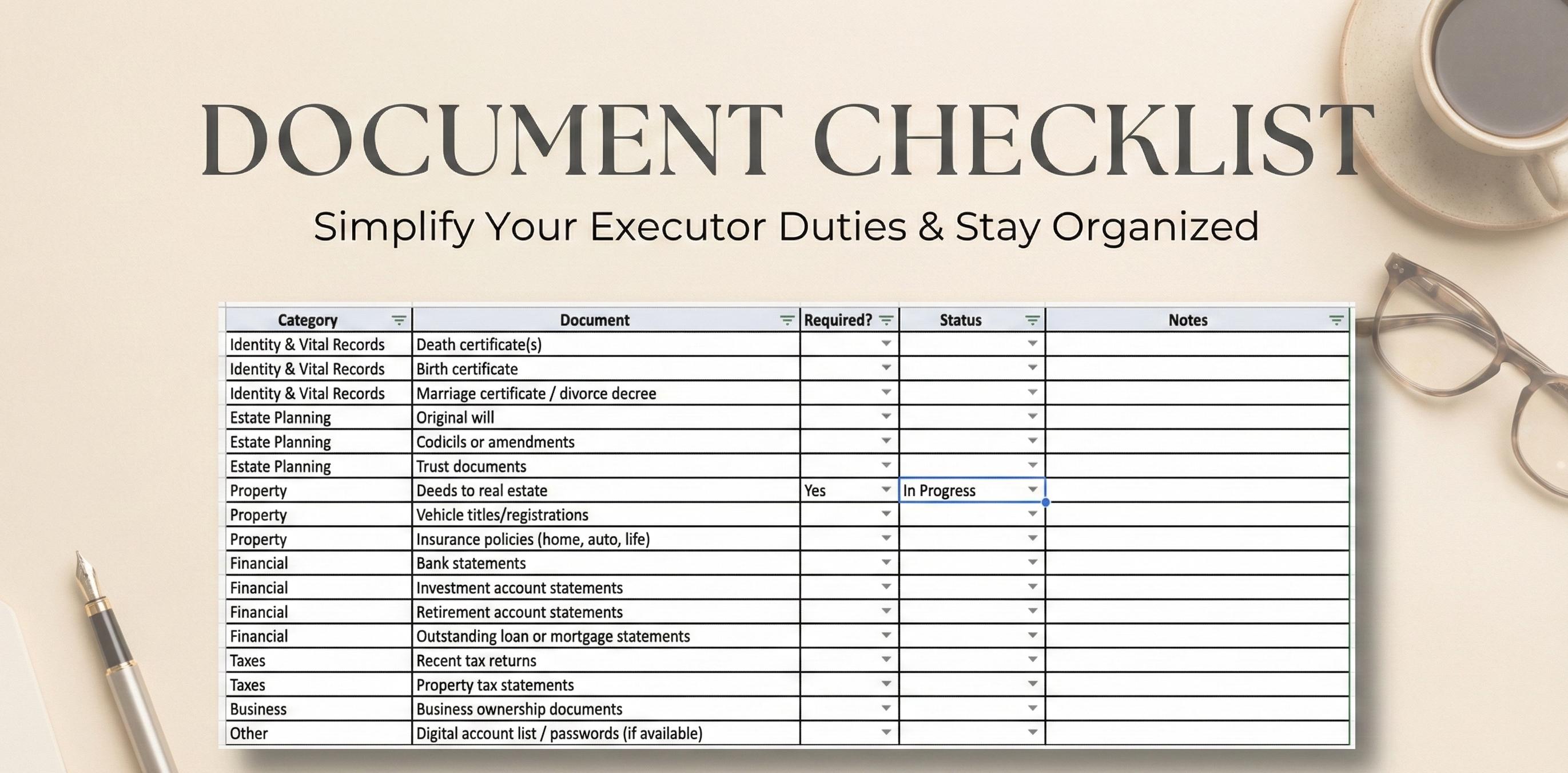 Executor & Probate Spreadsheet | After Death Checklist | Estate ...