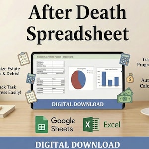 Executor & Probate Spreadsheet | After Death Checklist | Estate Organization Spreadsheet | Google Sheets/Excel