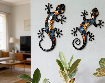 Dekoracja ścienna z żelaznym gekonem, metalowa jaszczurka do ogrodu, na płot, patio lub balkon