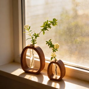 Vase de multiplication de plantes en bois avec tube à essai en verre, décoration de bureau hydroponique moderne