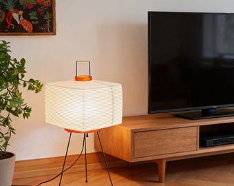 Lampa podłogowa z papieru ryżowego inspirowana Japonią, lampa na trójnogu