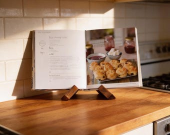 Soporte de madera para libros de cocina, expositor de recetas, soporte rústico para lectura en la cocina