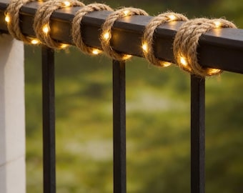 Hemp Rope Solar Lights, LED Warm White Patio String Lights