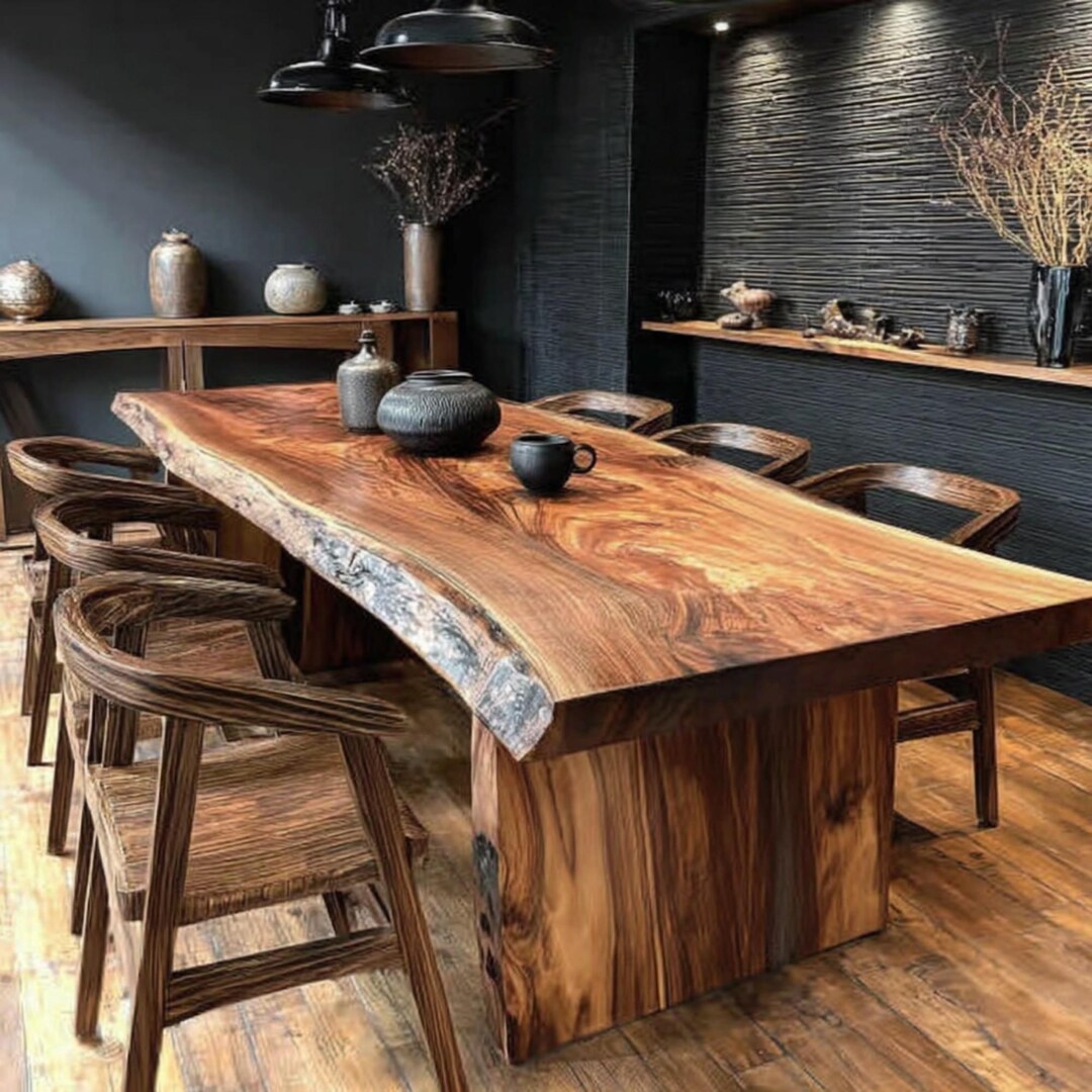 Solid Walnut Live Edge Dining Table, Rustic Farmhouse Wood Furniture - Etsy